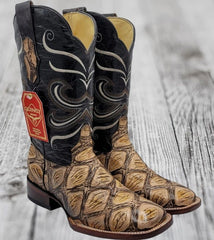 Botas de Pescado Africano Grabado Horma Rodeo Cuadrada