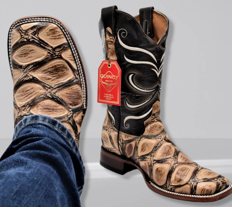 Botas de Pescado Africano Grabado Horma Rodeo Cuadrada