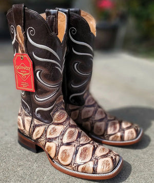 Botas de Pescado Africano Grabado Horma Rodeo Cuadrada