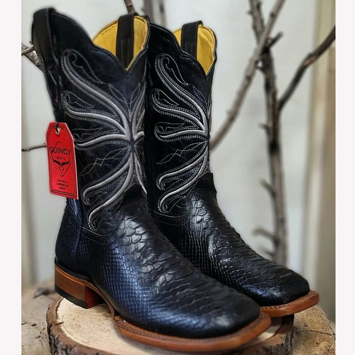 Botas de Piton Grabado Horma Rodeo Cuadrada Color Negro 2   - from alligatorwarehouse.com