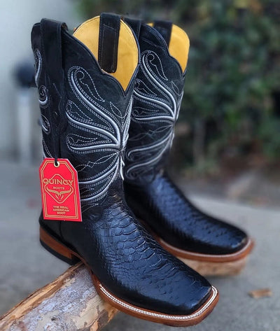Botas de Piton Grabado Horma Rodeo Cuadrada Color Negro 6   - from alligatorwarehouse.com