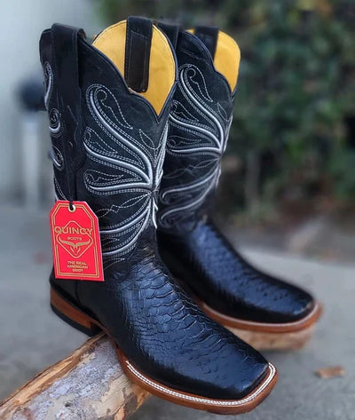 Botas de Piton Grabado Horma Rodeo Cuadrada Color Negro 6   - from alligatorwarehouse.com