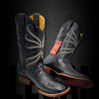 Botas de Piton Grabado Horma Rodeo Cuadrada Color Negro 5   - from alligatorwarehouse.com