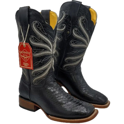 Botas de Piton Grabado Horma Rodeo Cuadrada Color Negro 1   - from alligatorwarehouse.com