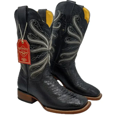 Botas de Piton Grabado Horma Rodeo Cuadrada Color Negro 4   - from alligatorwarehouse.com