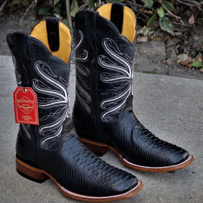 Botas de Piton Grabado Horma Rodeo Cuadrada Color Negro 3   - from alligatorwarehouse.com