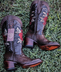 Botas de Piton Grabado para Mujer en Punta Oval