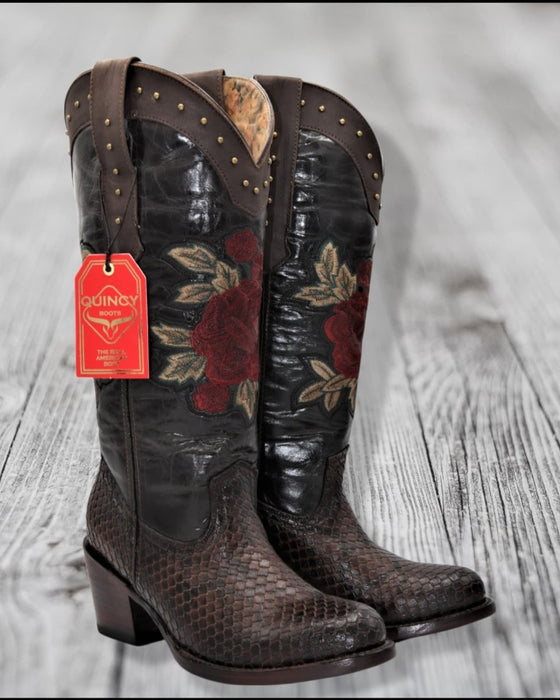 Botas de Piton Grabado para Mujer en Punta Oval