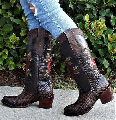 Botas de Piton Grabado para Mujer en Punta Oval 10   - from alligatorwarehouse.com