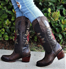 Botas de Piton Grabado para Mujer en Punta Oval
