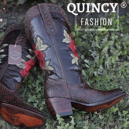 Botas de Piton Grabado para Mujer en Punta Oval