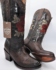 Botas de Piton Grabado para Mujer en Punta Oval