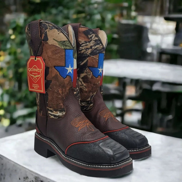 Botas de Trabajo con Bandera de Texas con Casco de Acero
