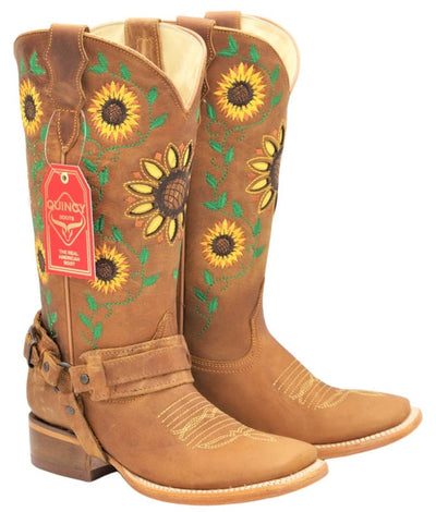 Botas Vaqueras de Cuero con Girasoles para Mujer en Horma Rodeo 3   - from alligatorwarehouse.com