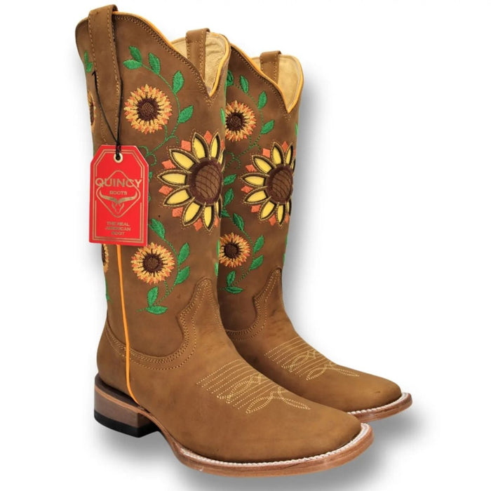 Botas Vaqueras de Cuero con Girasoles para Mujer en Horma Rodeo 2   - from alligatorwarehouse.com