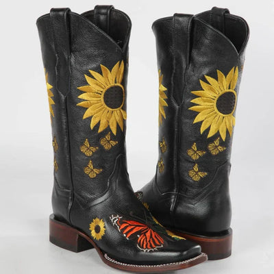 Botas Vaqueras de Cuero con Girasoles para Mujer en Horma Rodeo 1   - from alligatorwarehouse.com