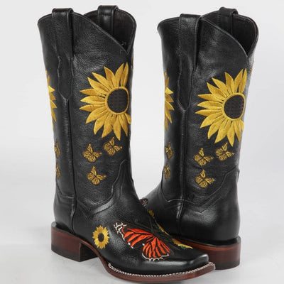 Botas Vaqueras de Cuero con Girasoles para Mujer en Horma Rodeo 2   - from alligatorwarehouse.com