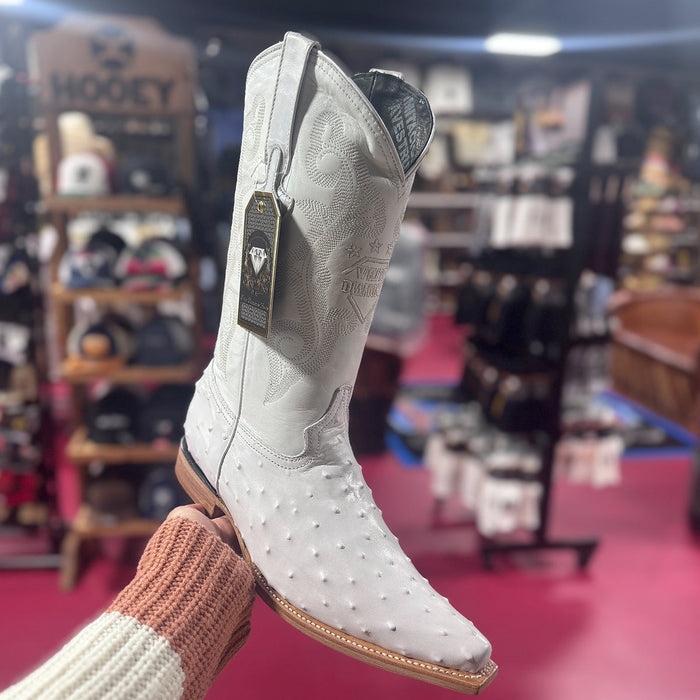 White Ostrich Print Western Boots Pointy Toe Pointed Toe