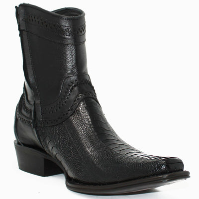 Botines de Pata de Avestruz Original Horma Europea Cuadrada Negro LAB-76B0505 2 LAB-76B0505-060  - from alligatorwarehouse.com