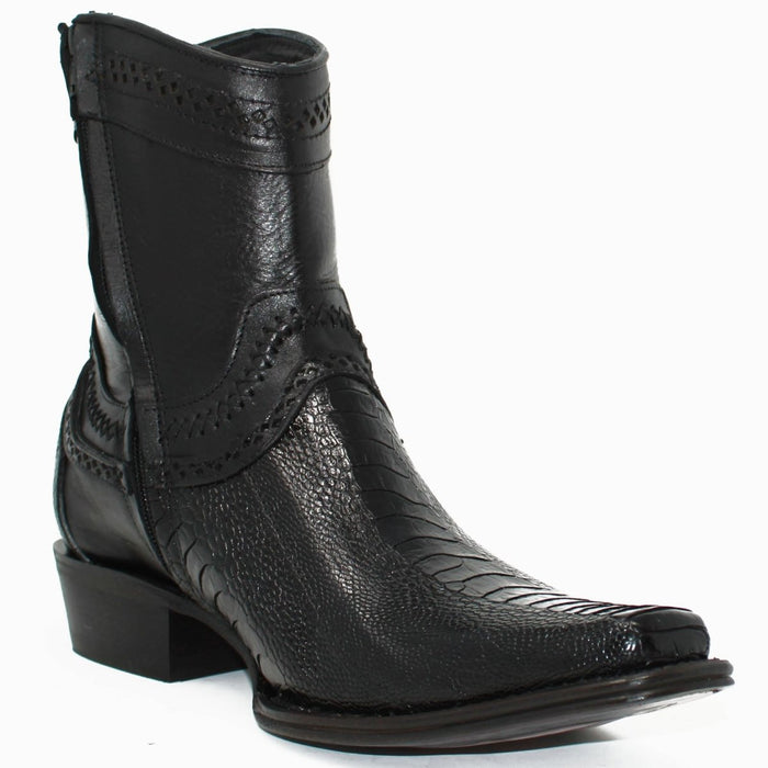 Botines de Pata de Avestruz Original Horma Europea Cuadrada Negro LAB-76B0505