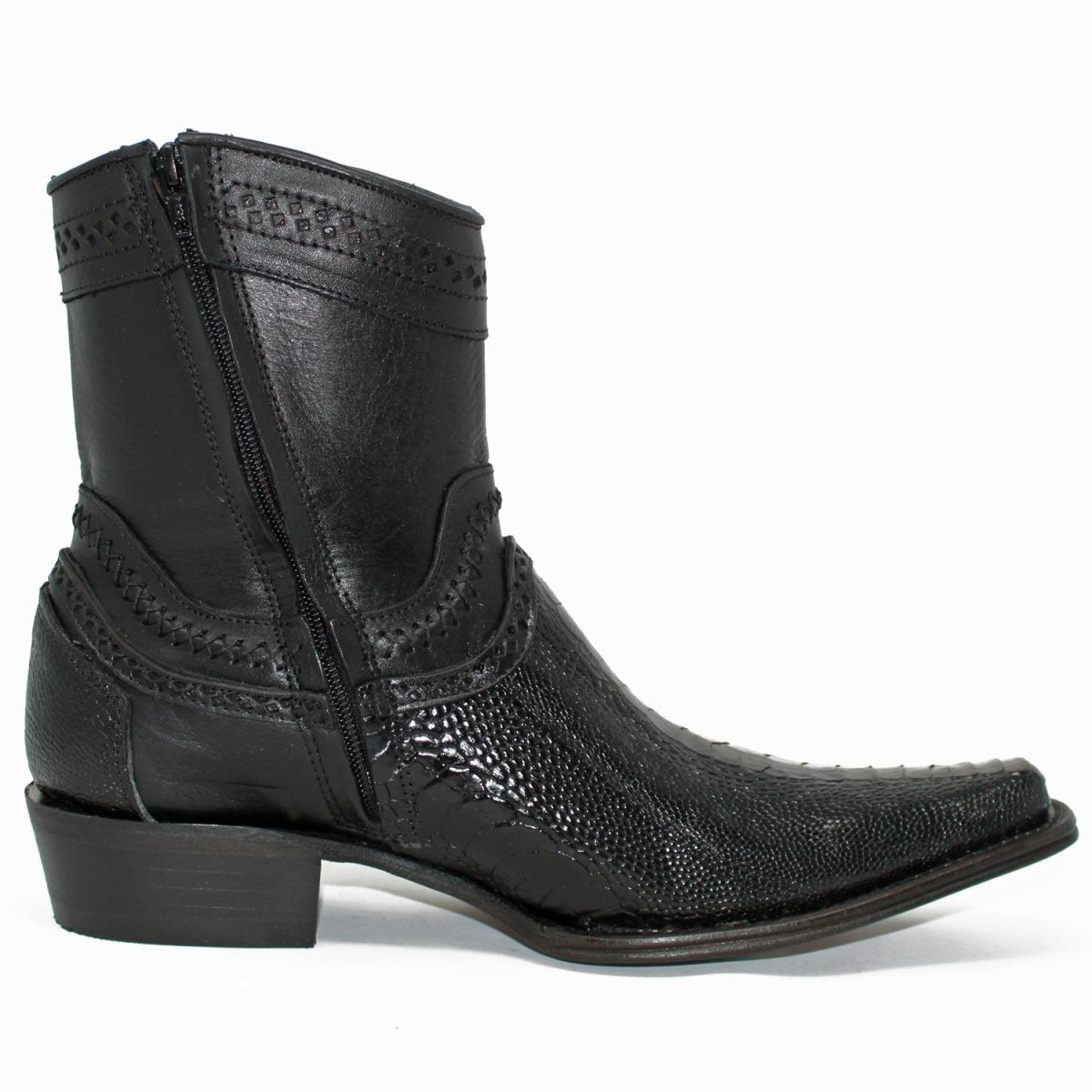 Botines de Pata de Avestruz Original Horma Europea Cuadrada Negro LAB-76B0505