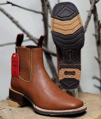 Botin Charro Quincy con Punta Cuadrada y Suela de Hule