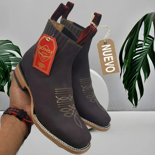 Botin Charro Quincy de Cuero con Punta Cuadrada Chocolate