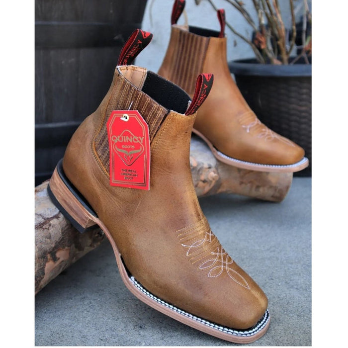 Botin Charro Quincy de Cuero con Punta Cuadrada Color Miel