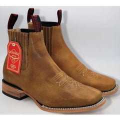 Botin Charro Quincy de Cuero con Punta Cuadrada Color Miel