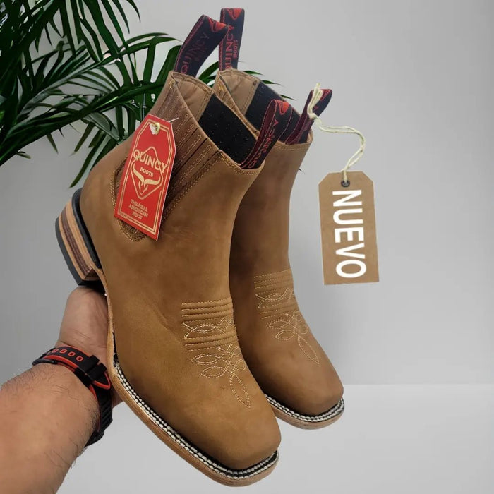 Botin Charro Quincy de Cuero con Punta Cuadrada Papaya