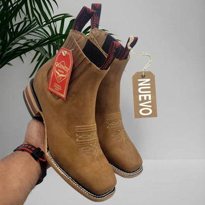 Botin Charro Quincy de Cuero con Punta Cuadrada Papaya