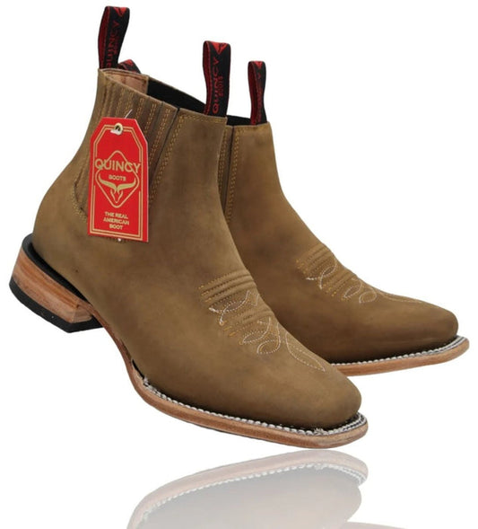 Botin Charro Quincy de Cuero con Punta Cuadrada Papaya