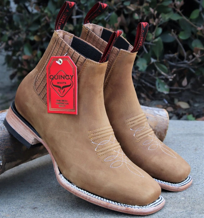 Botin Charro Quincy de Cuero con Punta Cuadrada Papaya