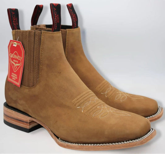 Botin Charro Quincy de Cuero con Punta Cuadrada Papaya