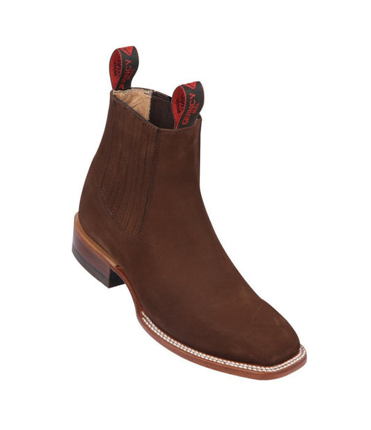 Botines Charros Quincy de Gamuza con Punta Cuadrada Cafe
