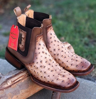 Botin de Avestruz Grabado con Punta Cuadrada 10   - from alligatorwarehouse.com