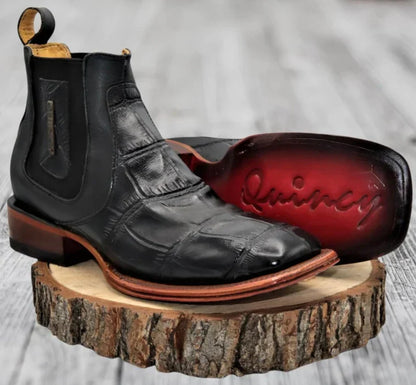 Botin de Cocodrilo Grabado con Punta Cuadrada