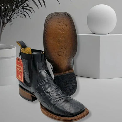 Botin de Cocodrilo Grabado con Punta Cuadrada
