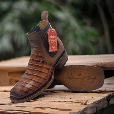 Botin de Cocodrilo Grabado Nuca con Punta Cuadrada Color Cognac 1   - from alligatorwarehouse.com