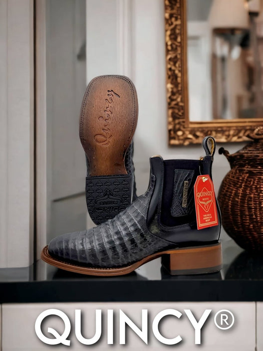 Botin de Cocodrilo Grabado Nuca con Punta Cuadrada Color Gris