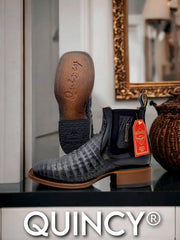 Botin de Cocodrilo Grabado Nuca con Punta Cuadrada Color Gris