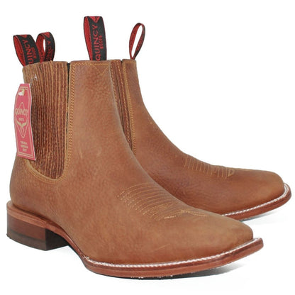 Botines Charro Quincy con Punta Cuadrada Color Tan