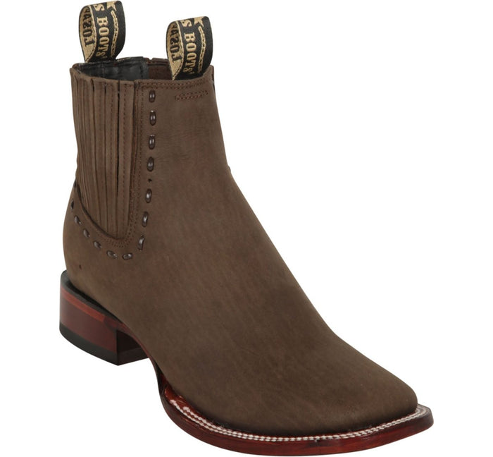 Botines Charros de Cuero Original Punta Cuadrada para Mujer Color Cafe 32B6207