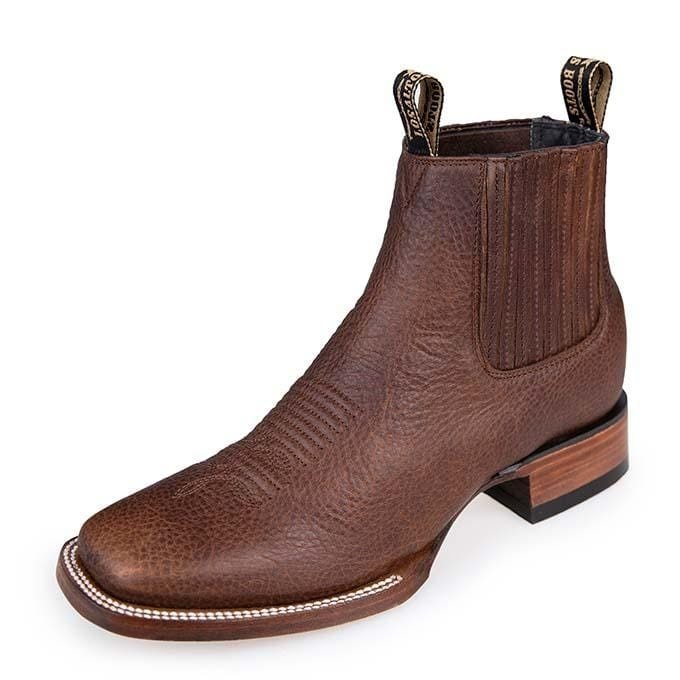 Botines Charros de Cuero Rage Punta Cuadrada Color Nuez LAB-82BM9940