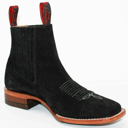 Botines Charros de Gamuza Punta Cuadrada para Joven Color Negro