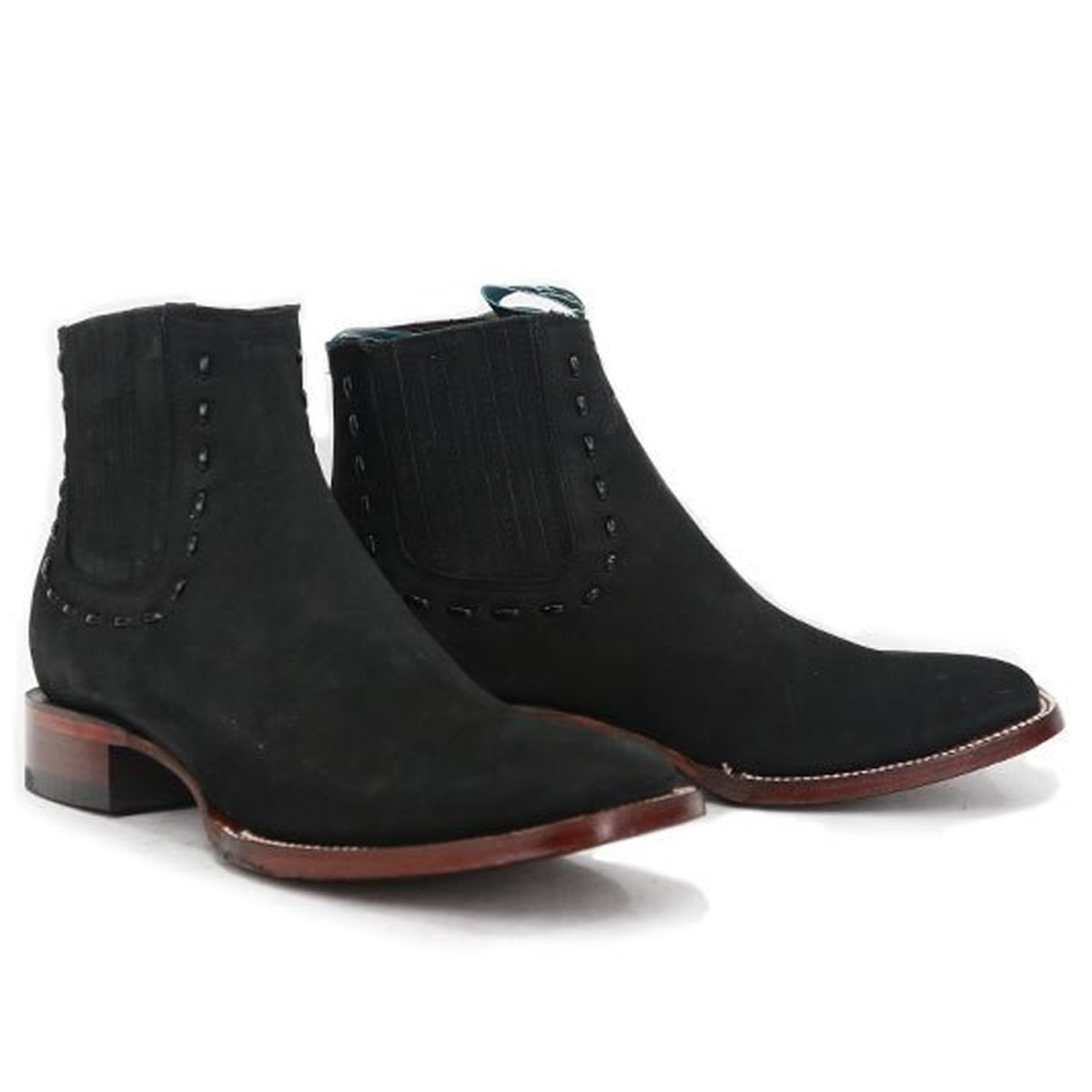 Botines Charros de Gamuza Punta Cuadrada para Mujer Color Negro LAB-32B6305