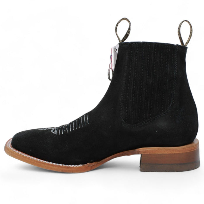 Botines Charros de Gamuza Punta Cuadrada para Mujer Color Negro Q82BJ6305