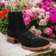 Botines Charros de Gamuza Punta Cuadrada para Mujer Color Negro Q82BJ6305