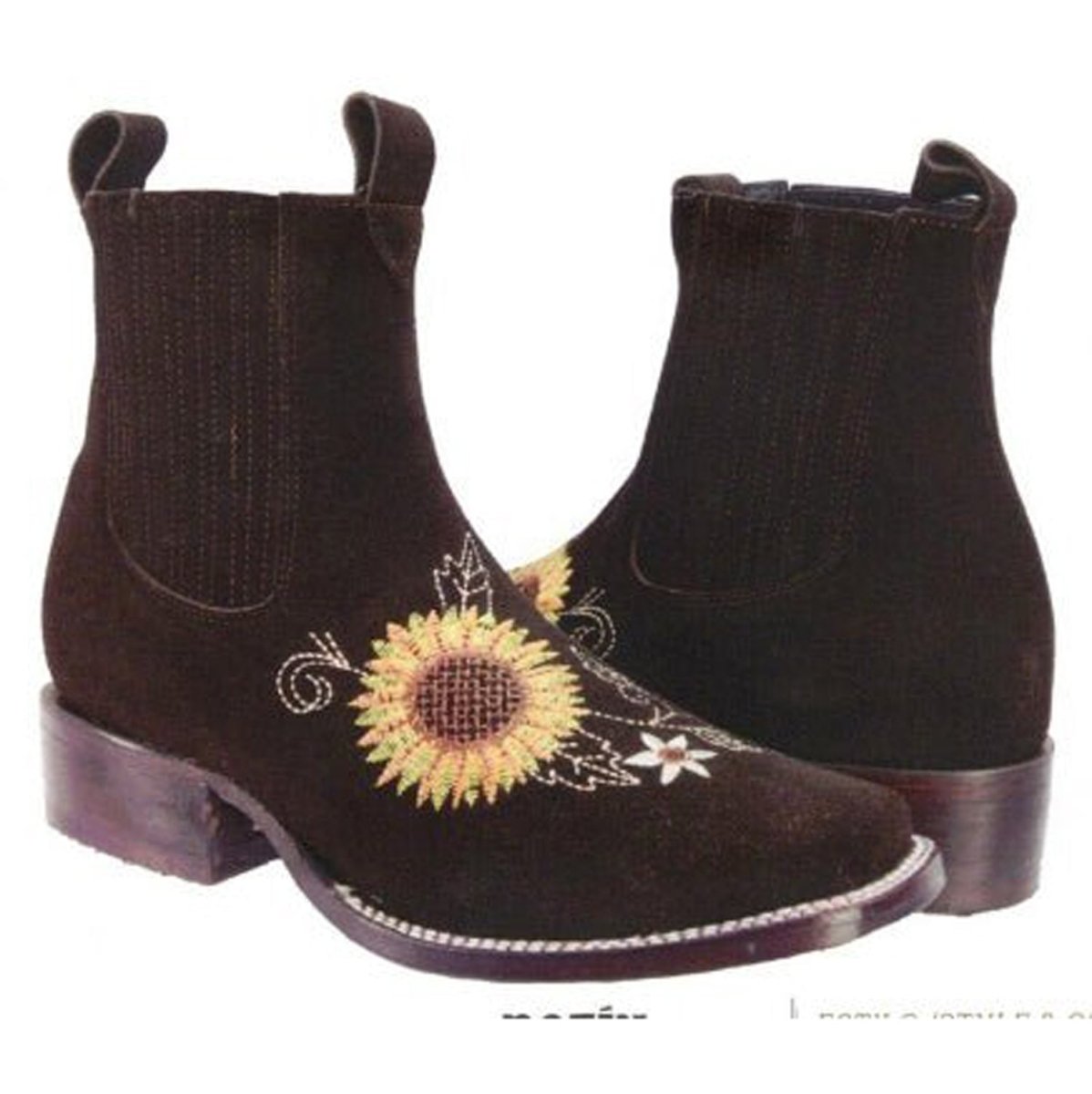 Botines Charros para Dama de Gamuza Punta Cuadrada con Girasoles JB-705