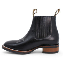 Botines Charros Punta Cuadrada con Suela de Hule Color Negro
